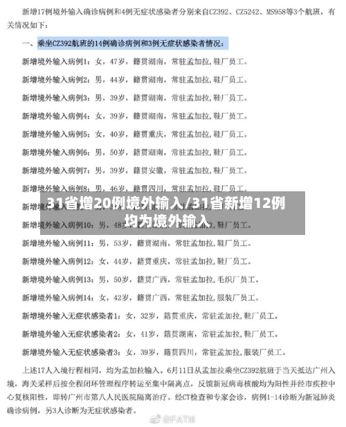 31省增20例境外输入/31省新增12例 均为境外输入-第2张图片