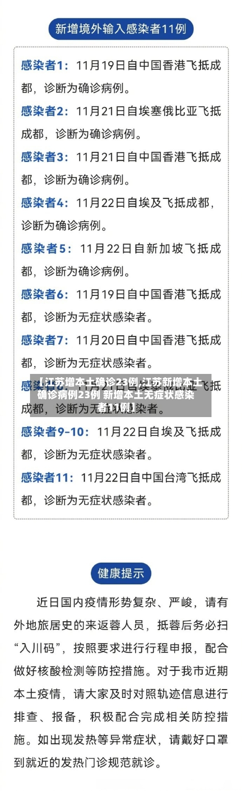 【江苏增本土确诊23例,江苏新增本土确诊病例23例 新增本土无症状感染者11例】