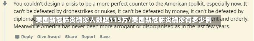 美国新冠肺炎确诊人数超115万/美国新冠肺炎确诊有多少例