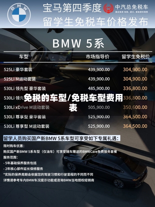免税的车型/免税车型费用表